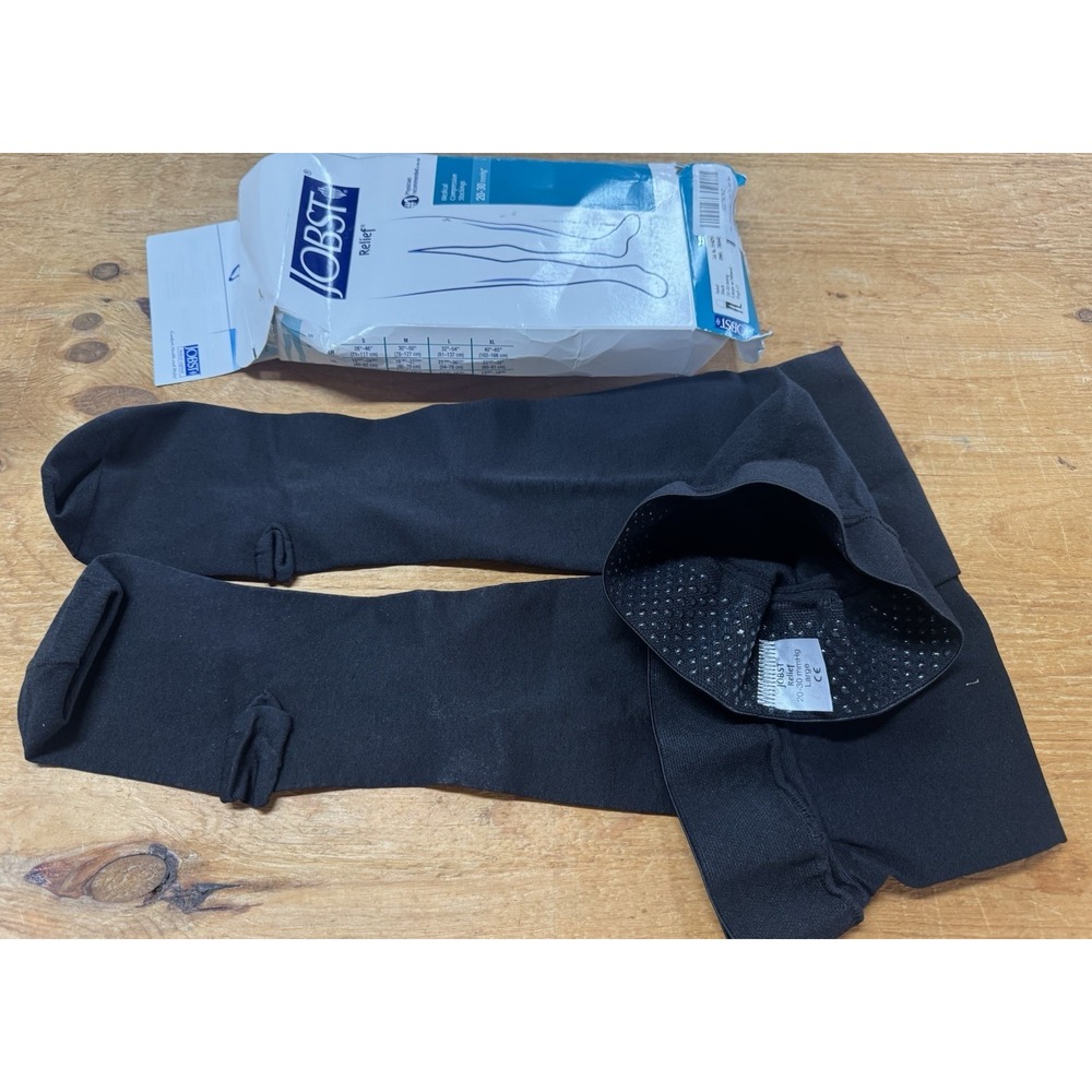 Jobst Compression Stockings 20-30mmHg Large Thigh High CT Black 1 pair Tub37